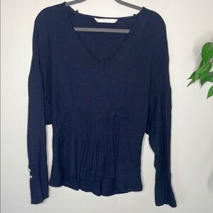 Zara Blue Ribbed Long Sleeve Blouse